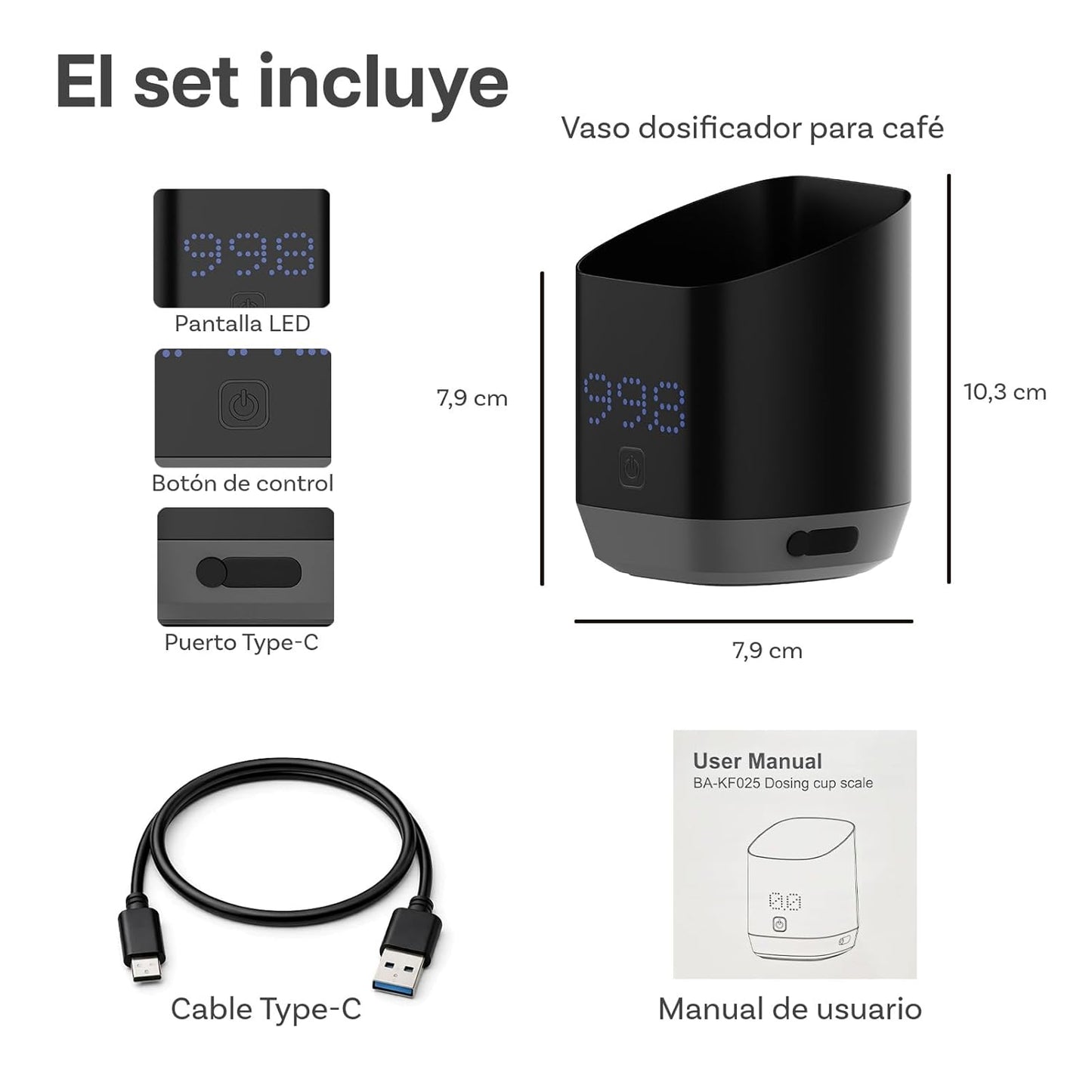 Báscula Café Digital Con Pantalla LED De MMOBIEL – Balanza Precisión 0.1G/1G Para Espresso, Pour-Over, Café Filtrado Y Más – Recargable USB-C Y Compacta – Accesorios Para Baristas En Casa