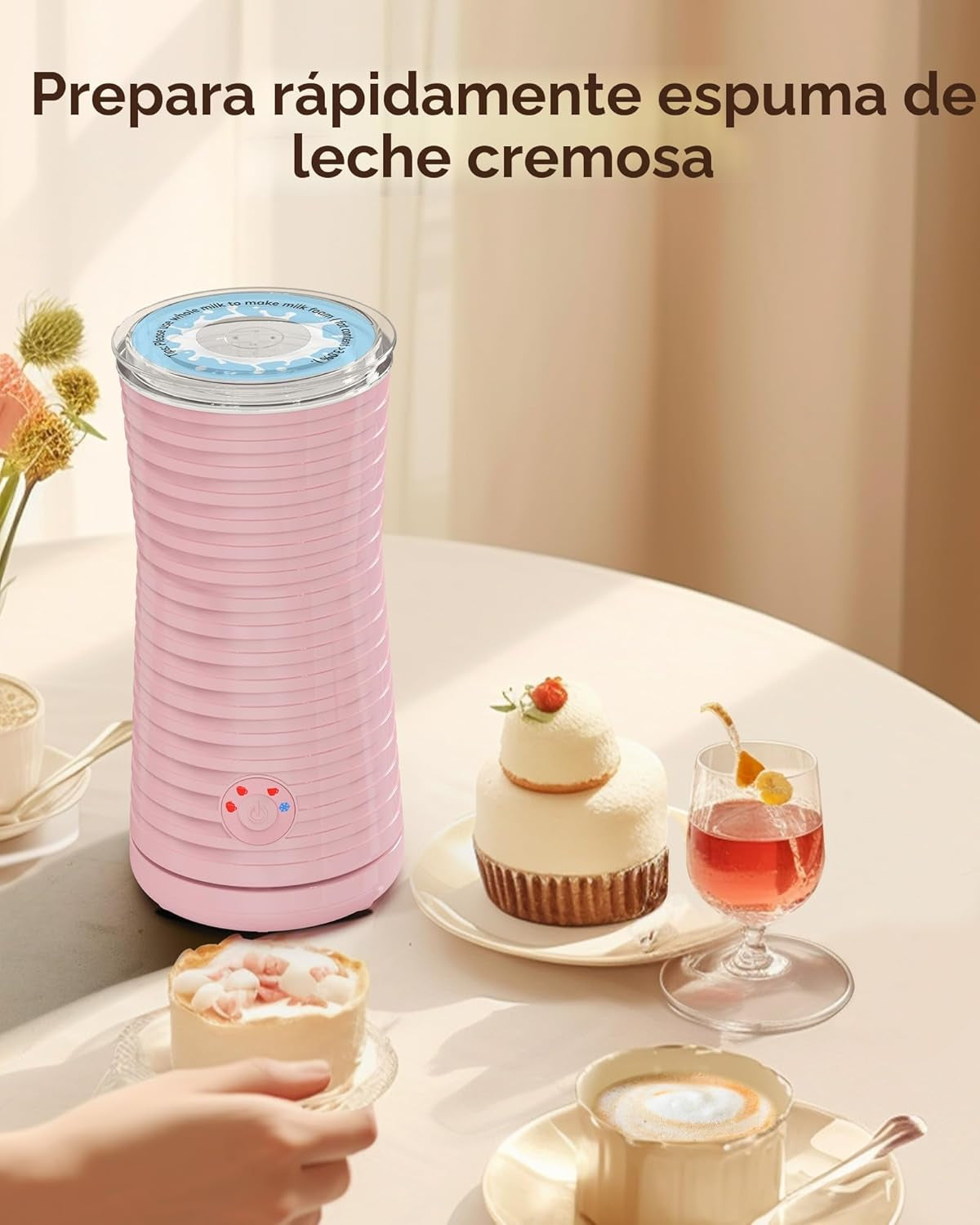 Espumador De Leche Eléctrico4 En 1, Morpilot Calentador De Leche Para Espuma Fría/Caliente, Ideal Para Cappuccino, Latte Y Leche Caliente, 240Ml, Rosa