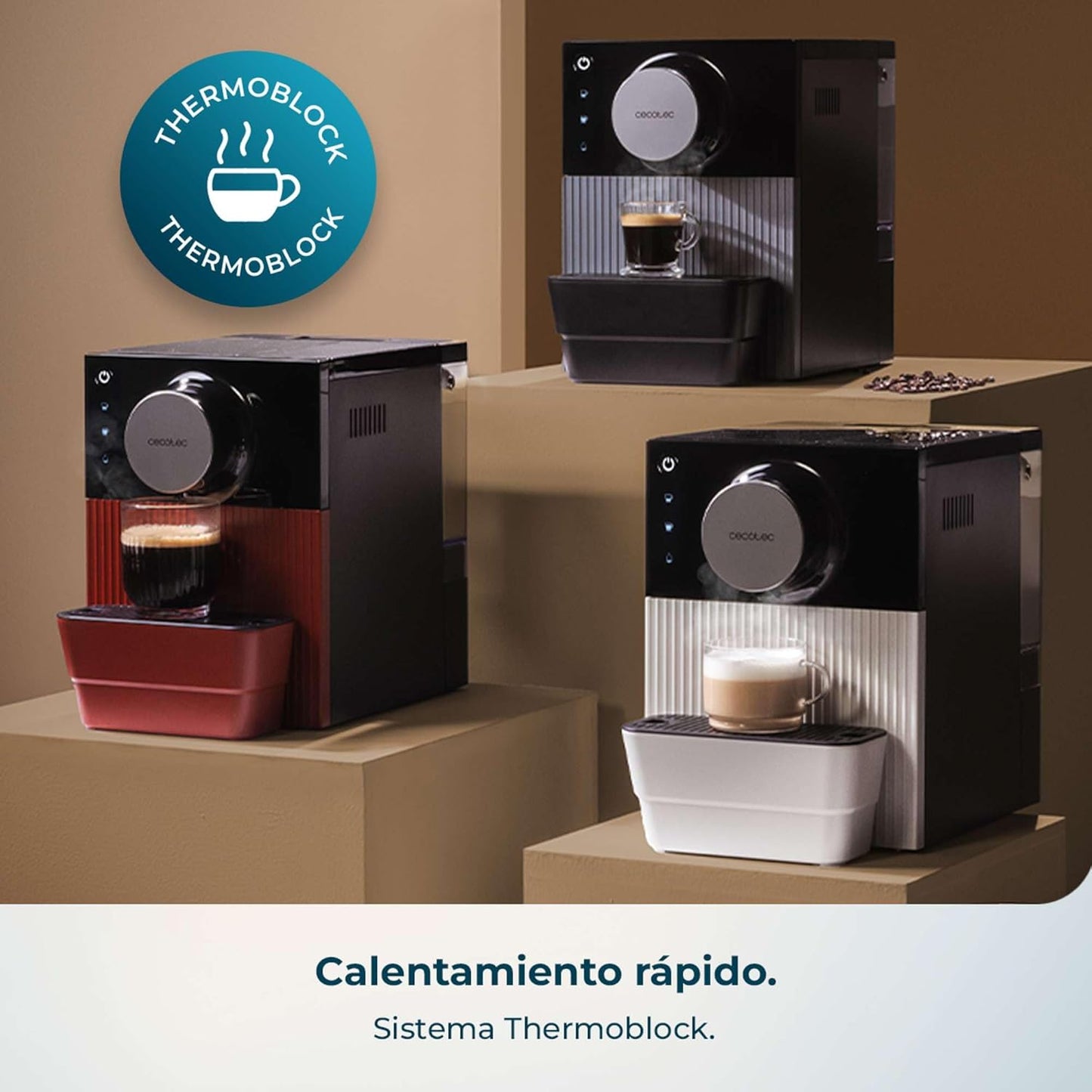 Cecotec Cafetera Superautomática Compacta Cremmaet Cube. 1350W, Sistema De Prensado De 10G, Sistema Pre-Infusión, 19 Bares, Sistema Thermoblock, 5 Niveles De Molienda, Panel De Control Táctil