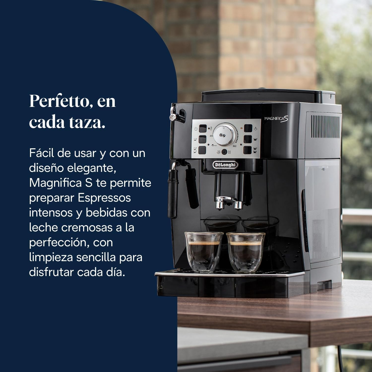 De’Longhi Magnifica S – Perfetto Cafetera Superautomática, Espumador De Leche Manual, Espresso Y Cappuccino, Panel De Control Con Botones, Negro (ECAM22.110.B)
