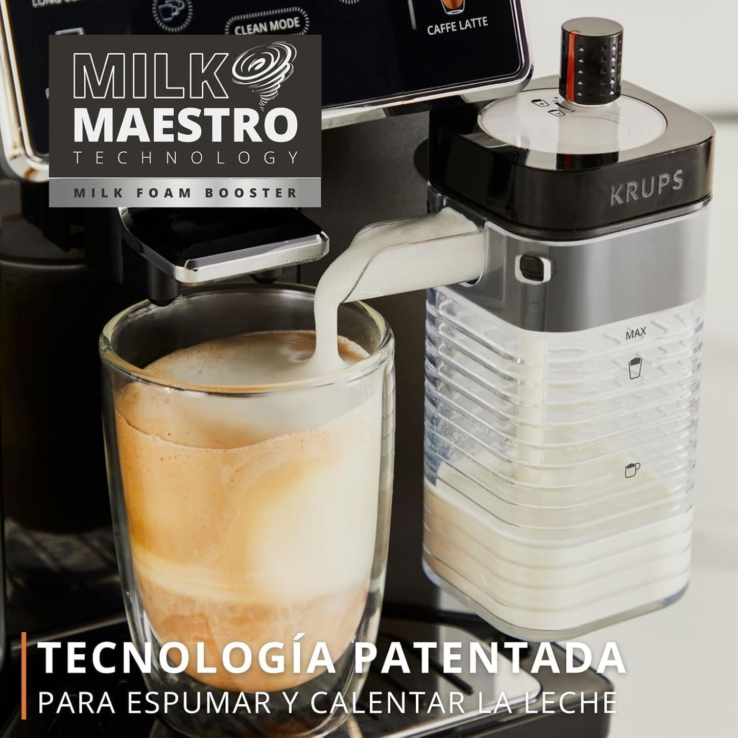 Krups Sensation Milk, Cafetera Superautomática, 6 Bebidas a Base De Café Y Café Con Leche, Tecnología Milk Maestro, Jarra De Leche Integrada, Fácil De Usar, Plateada Y Negra, EA912E10