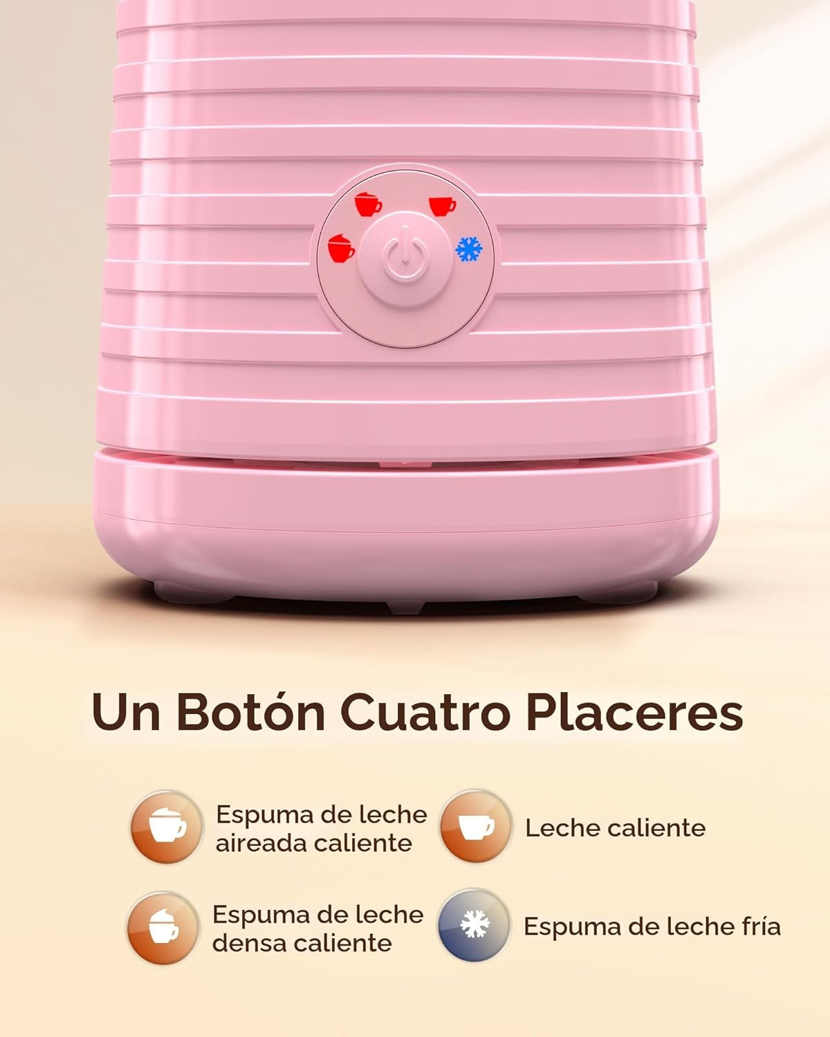 Espumador De Leche Eléctrico​4 En 1, Morpilot ​​Calentador De Leche​​ Para Espuma Fría/Caliente, Ideal Para Cappuccino, Latte Y Leche Caliente, 240Ml, Rosa
