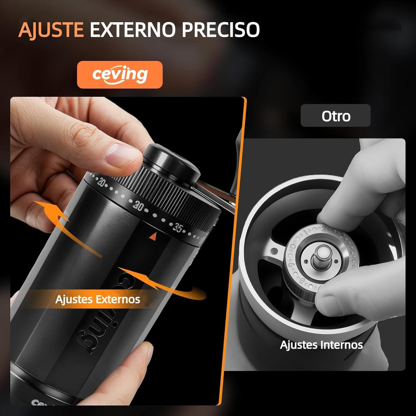 Primer Molinillo De Café Manual Del Mundo Con Capacidad Para 60G, Molino Cafe Manual Portátil Con Ajustes De 40 Niveles Y Muelas Cónicas De Cerámica Para Espresso, Pour Over, Camping, Viajes, Regalo