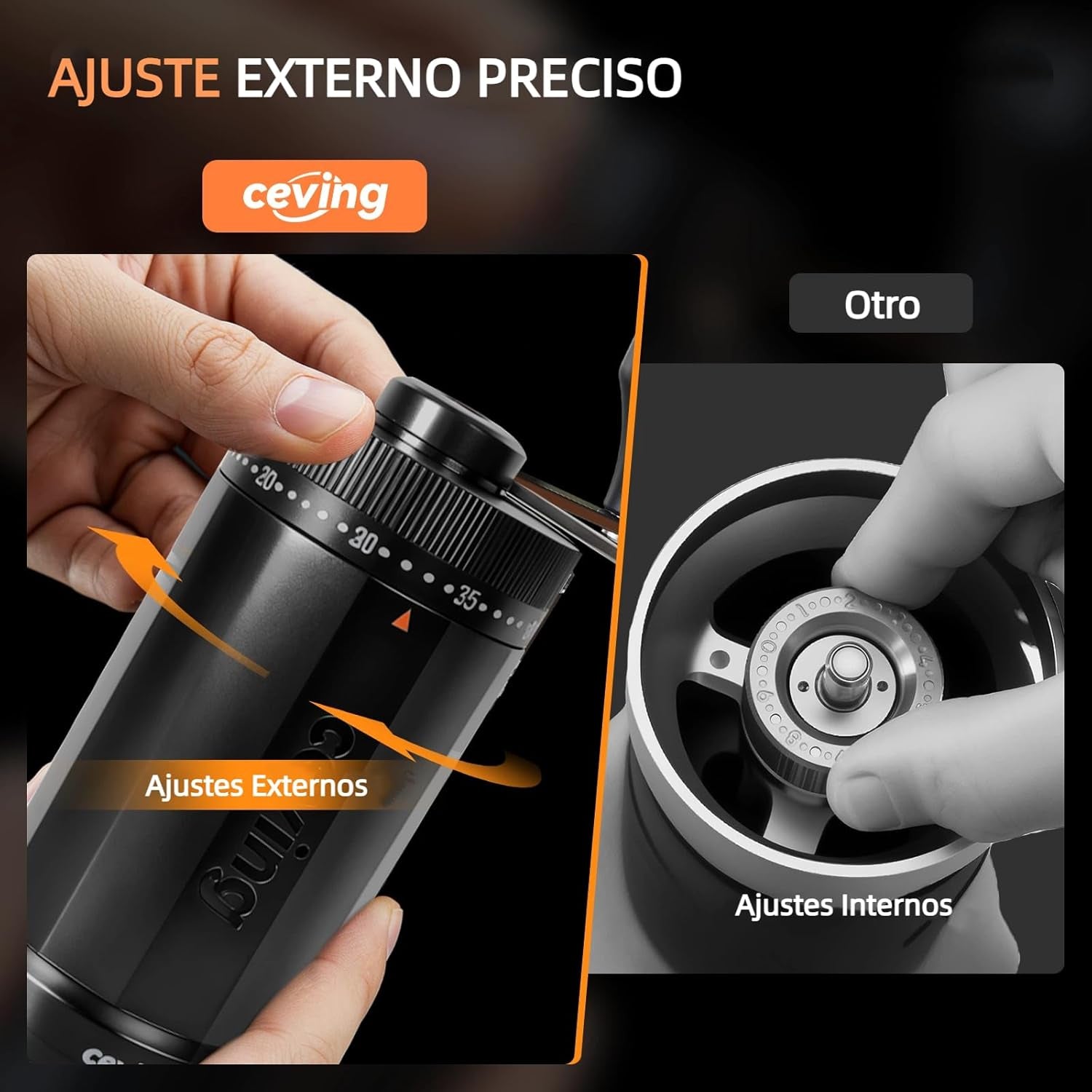 Primer Molinillo De Café Manual Del Mundo Con Capacidad Para 60G, Molino Cafe Manual Portátil Con Ajustes De 40 Niveles Y Muelas Cónicas De Cerámica Para Espresso, Pour Over, Camping, Viajes, Regalo