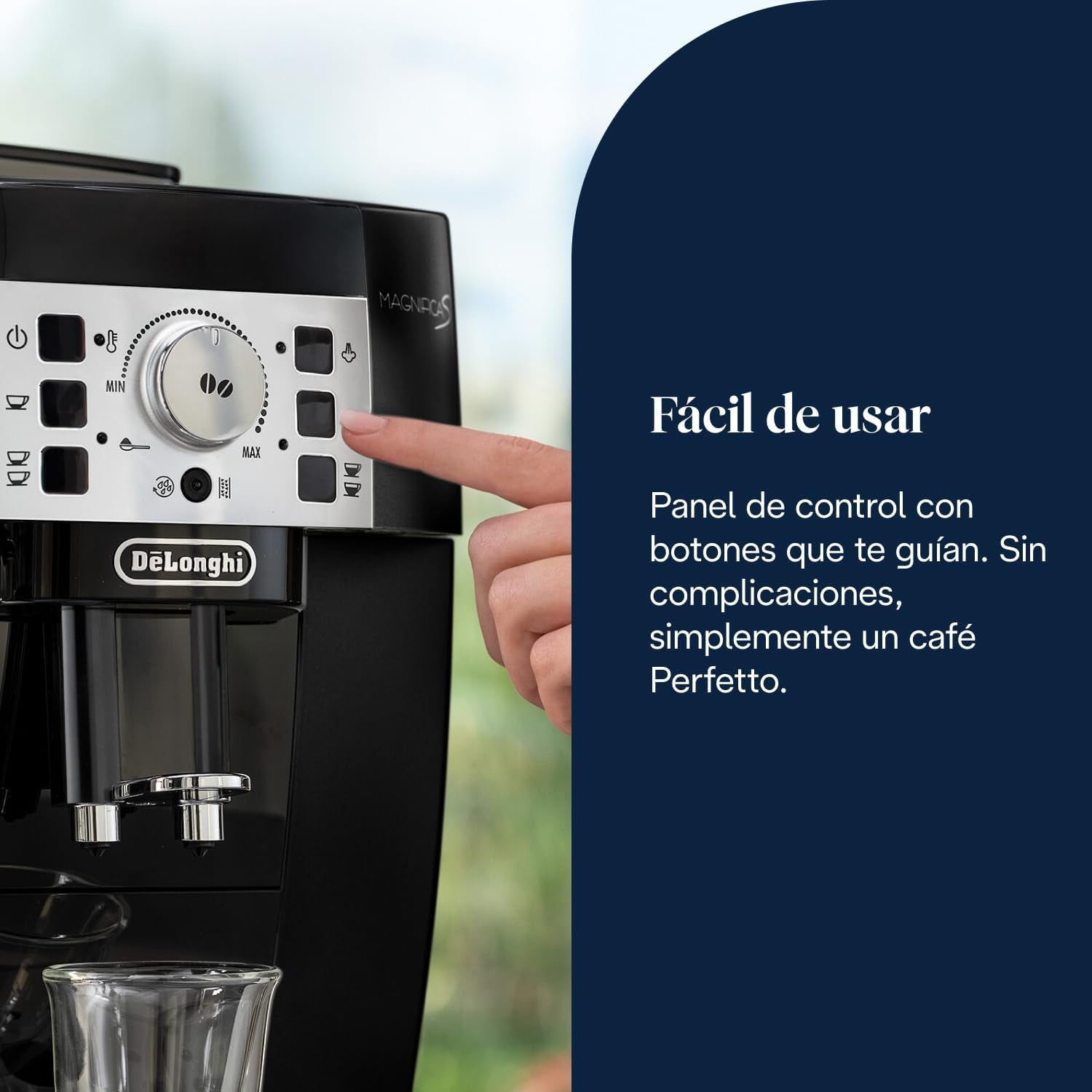 De’Longhi Magnifica S – Perfetto Cafetera Superautomática, Espumador De Leche Manual, Espresso Y Cappuccino, Panel De Control Con Botones, Negro (ECAM22.110.B)