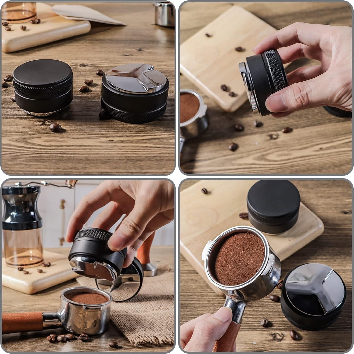 Distribuidor De Café Y Tamper De 58Mm, Nivelador De Café De Acero Inoxidable 304 Manipuladores De Mano Profesionales De Espresso, Profundidad Ajustable