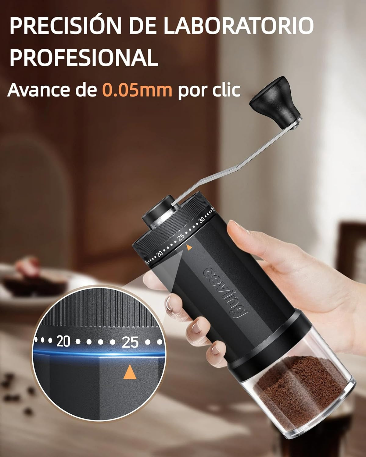 Primer Molinillo De Café Manual Del Mundo Con Capacidad Para 60G, Molino Cafe Manual Portátil Con Ajustes De 40 Niveles Y Muelas Cónicas De Cerámica Para Espresso, Pour Over, Camping, Viajes, Regalo