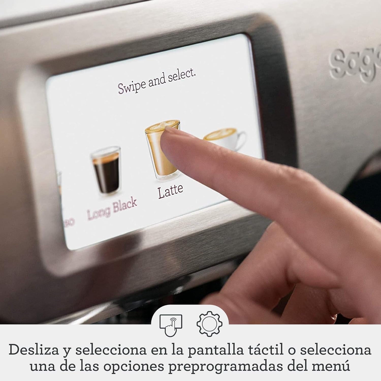 Sage - the Barista Touch -Cafetera Profesional Con Pantalla Táctil, Molinillo Incorporado Y Espumador De Leche -Prensador Extraíble, 5 Preajustes - Máquina De Café Espress - Acero Inoxidable Cepillado