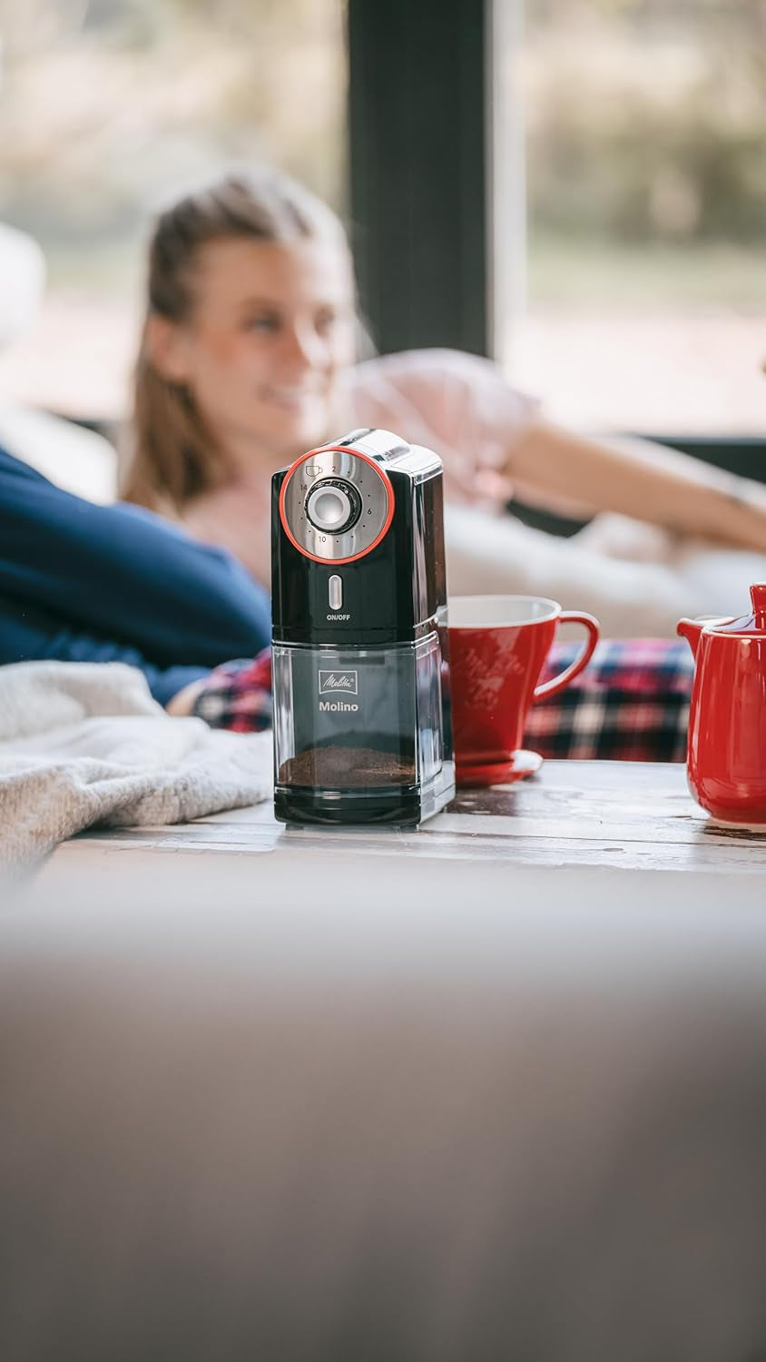 Melitta, Molinillo De Café Molino, 1019-01, Molinillo De Café Eléctrico, Disco De Molienda Plano, Negro/Rojo
