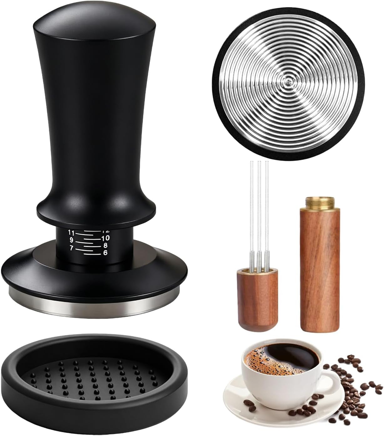 Prensador De Cafe De 58 Mm Con Tamper 58Mm Silicona Station Y Mini Aguja WDT Cafe Base Roscada Y Resorte Ajustable Con Profundidad Ajustable Accesorios Cafetera Kit Para Baristas Caseros Y Cafeterías