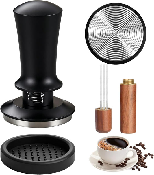 Prensador De Cafe De 58 Mm Con Tamper 58Mm Silicona Station Y Mini Aguja WDT Cafe Base Roscada Y Resorte Ajustable Con Profundidad Ajustable Accesorios Cafetera Kit Para Baristas Caseros Y Cafeterías