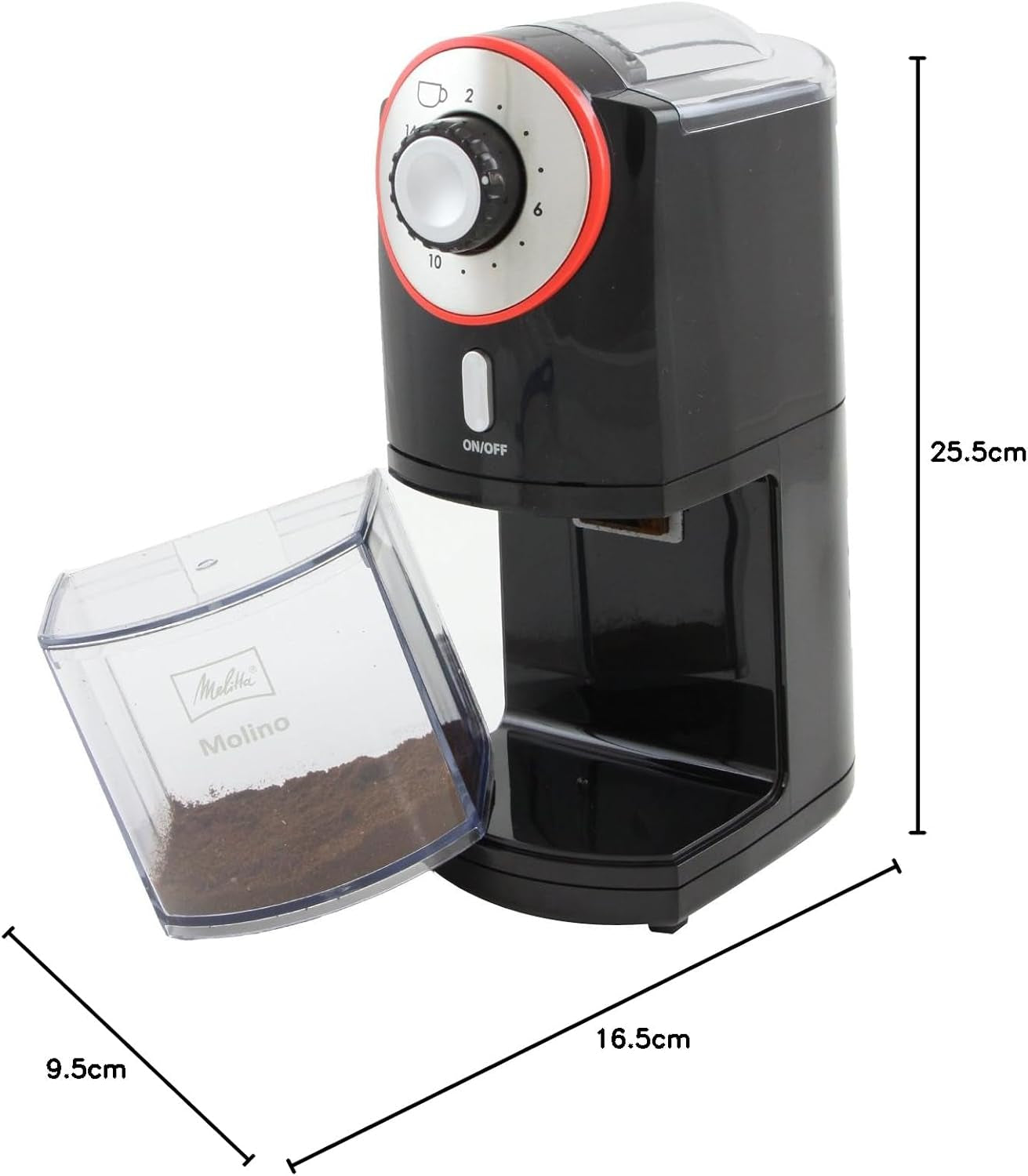Melitta, Molinillo De Café Molino, 1019-01, Molinillo De Café Eléctrico, Disco De Molienda Plano, Negro/Rojo