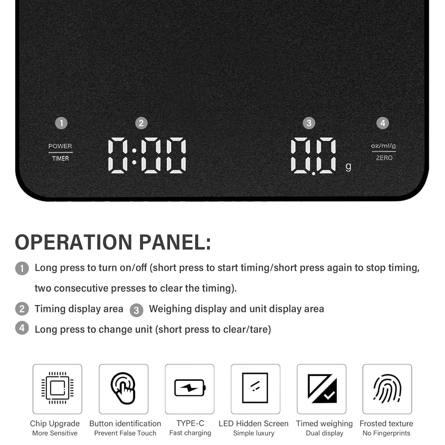 Báscula De Café Digital Con Temporizador 3 Types D'Unités Recargable Báscula Café Báscula De Cocina Digital USB Báscula De Cocina Digital Multifuncional Recargable Max 3Kg Negro