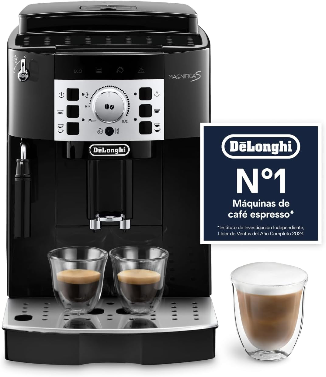 De’Longhi Magnifica S – Perfetto Cafetera Superautomática, Espumador De Leche Manual, Espresso Y Cappuccino, Panel De Control Con Botones, Negro (ECAM22.110.B)