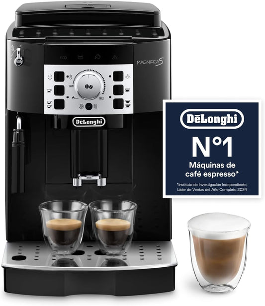 De’Longhi Magnifica S – Perfetto Cafetera Superautomática, Espumador De Leche Manual, Espresso Y Cappuccino, Panel De Control Con Botones, Negro (ECAM22.110.B)