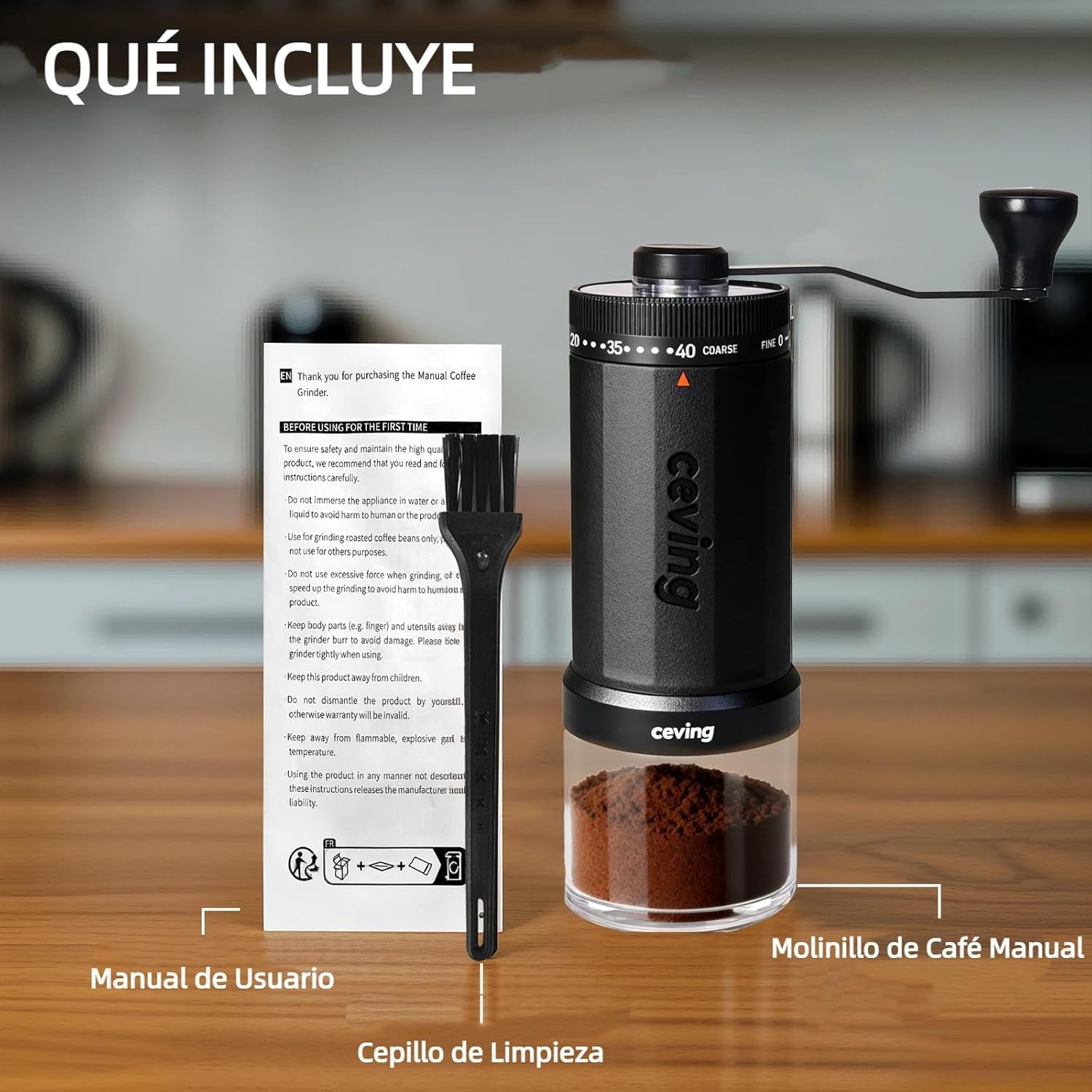 Primer Molinillo De Café Manual Del Mundo Con Capacidad Para 60G, Molino Cafe Manual Portátil Con Ajustes De 40 Niveles Y Muelas Cónicas De Cerámica Para Espresso, Pour Over, Camping, Viajes, Regalo