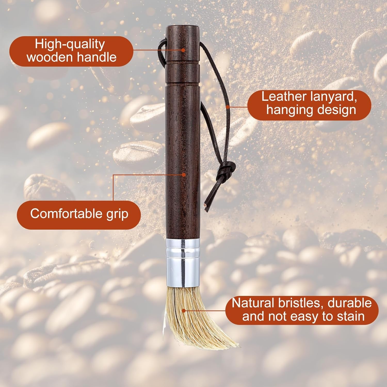 Barista - Brocha De Madera Con Cerdas Naturales, Cepillo Limpieza Para Café, Cepillo Portafiltros, Café Expreso Con Ergonómico (Marrón Oscuro)