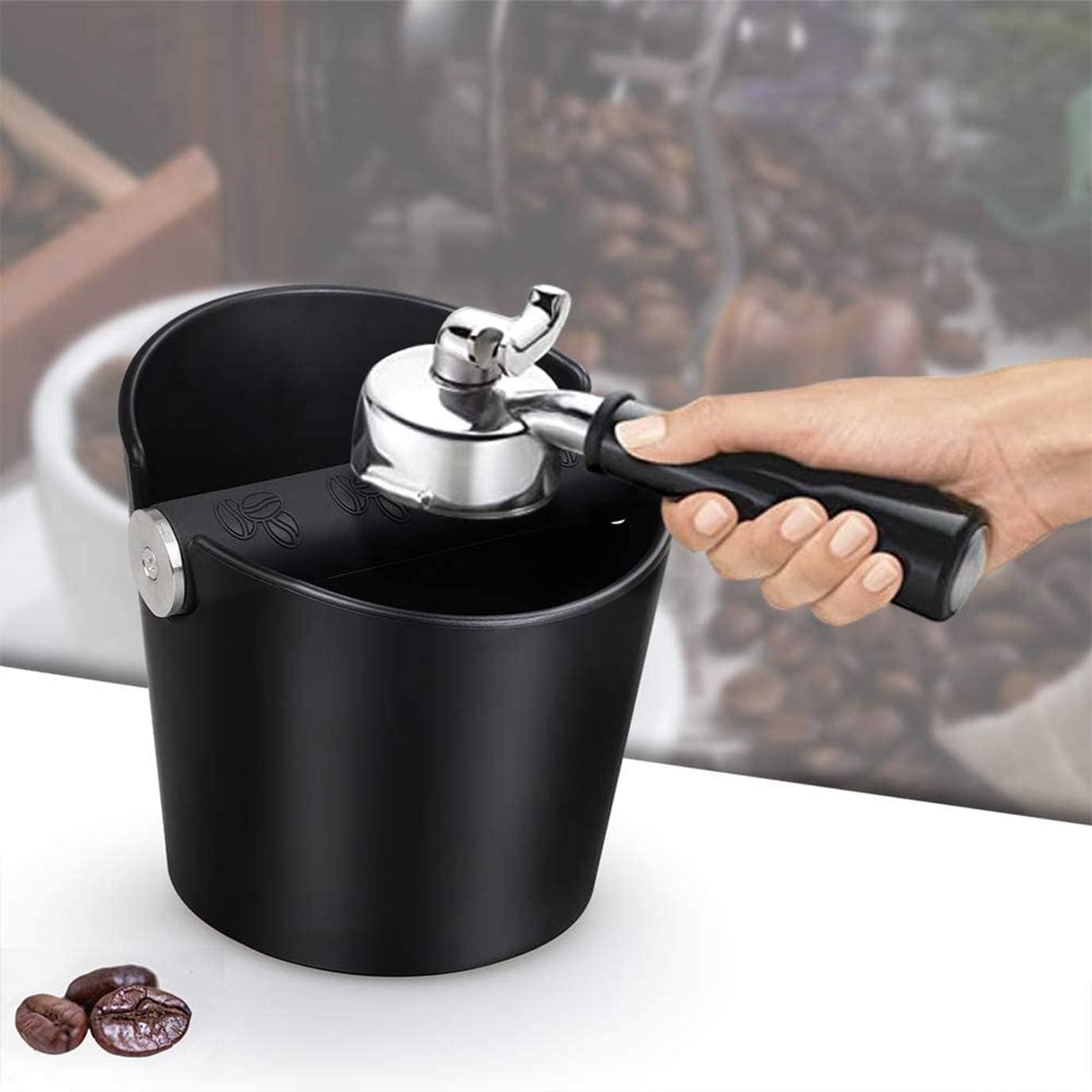 Coffee Knock Box Posos Cafe Cajon Para Posos De Cafe Caja De Posos De Café Barista Absorbente De Golpes Con Barra De Golpe De Metal Extraíble Y Base Antideslizante (Negro)