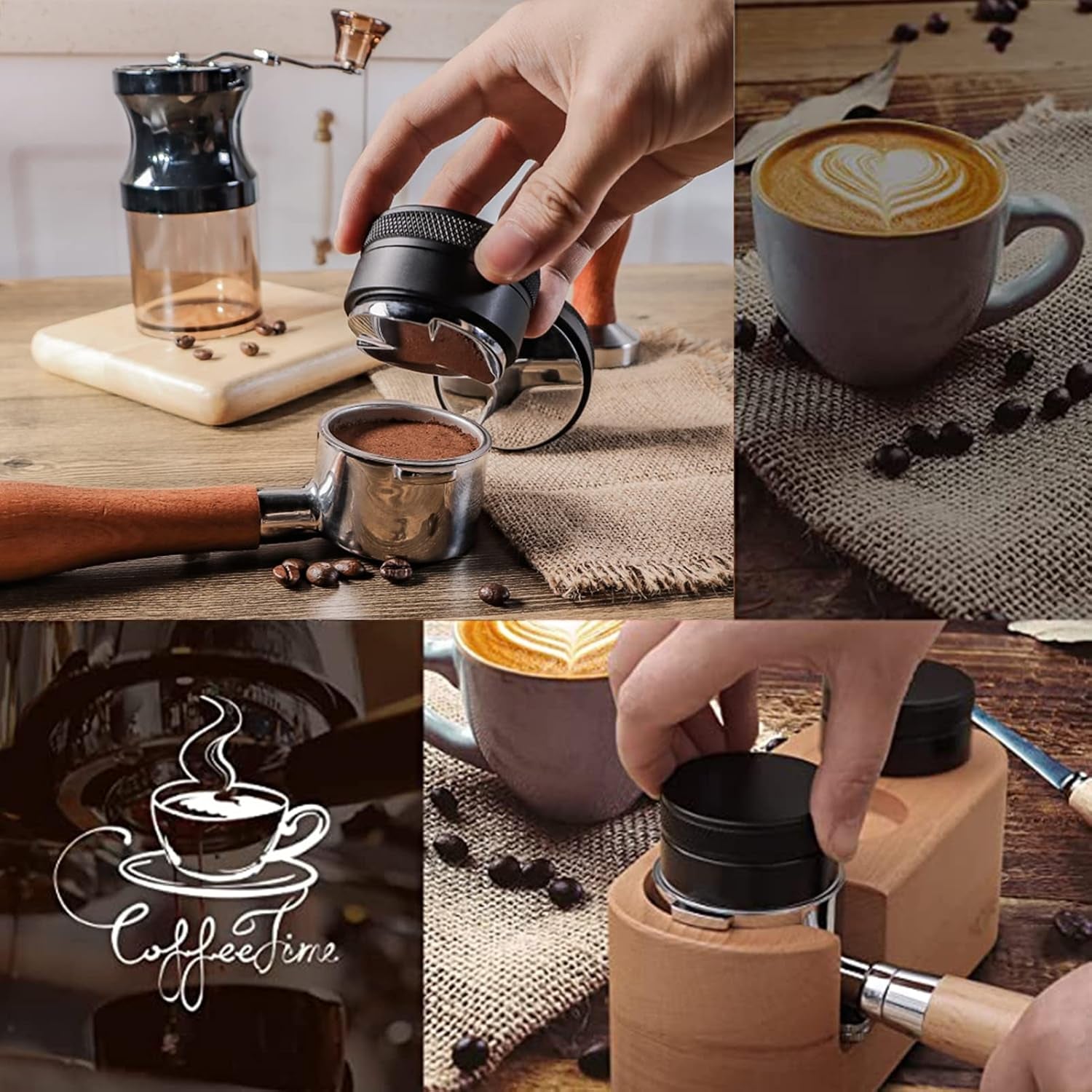 Distribuidor De Café Y Tamper De 58Mm, Nivelador De Café De Acero Inoxidable 304 Manipuladores De Mano Profesionales De Espresso, Profundidad Ajustable