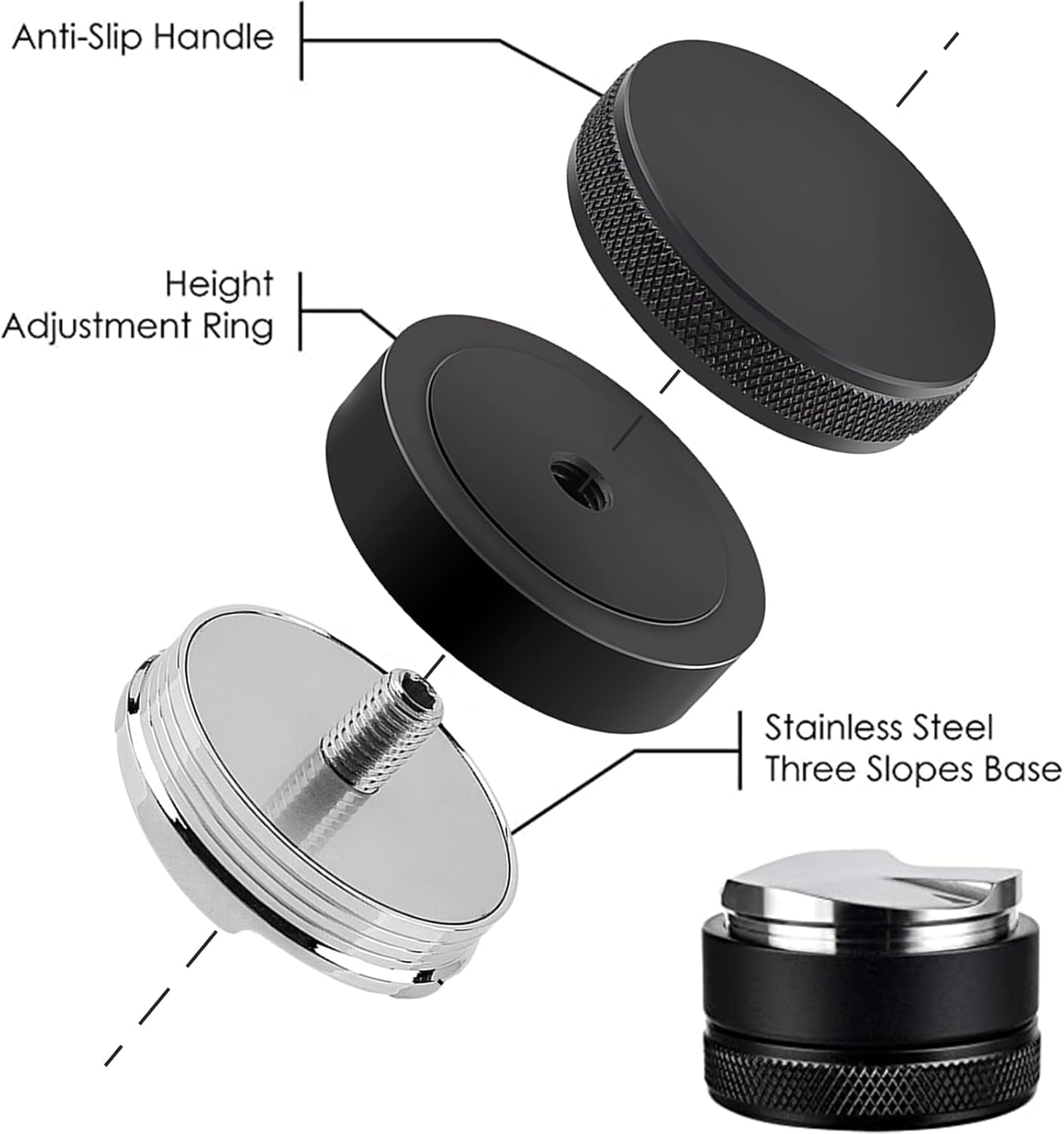 Distribuidor De Café Y Tamper De 58Mm, Nivelador De Café De Acero Inoxidable 304 Manipuladores De Mano Profesionales De Espresso, Profundidad Ajustable