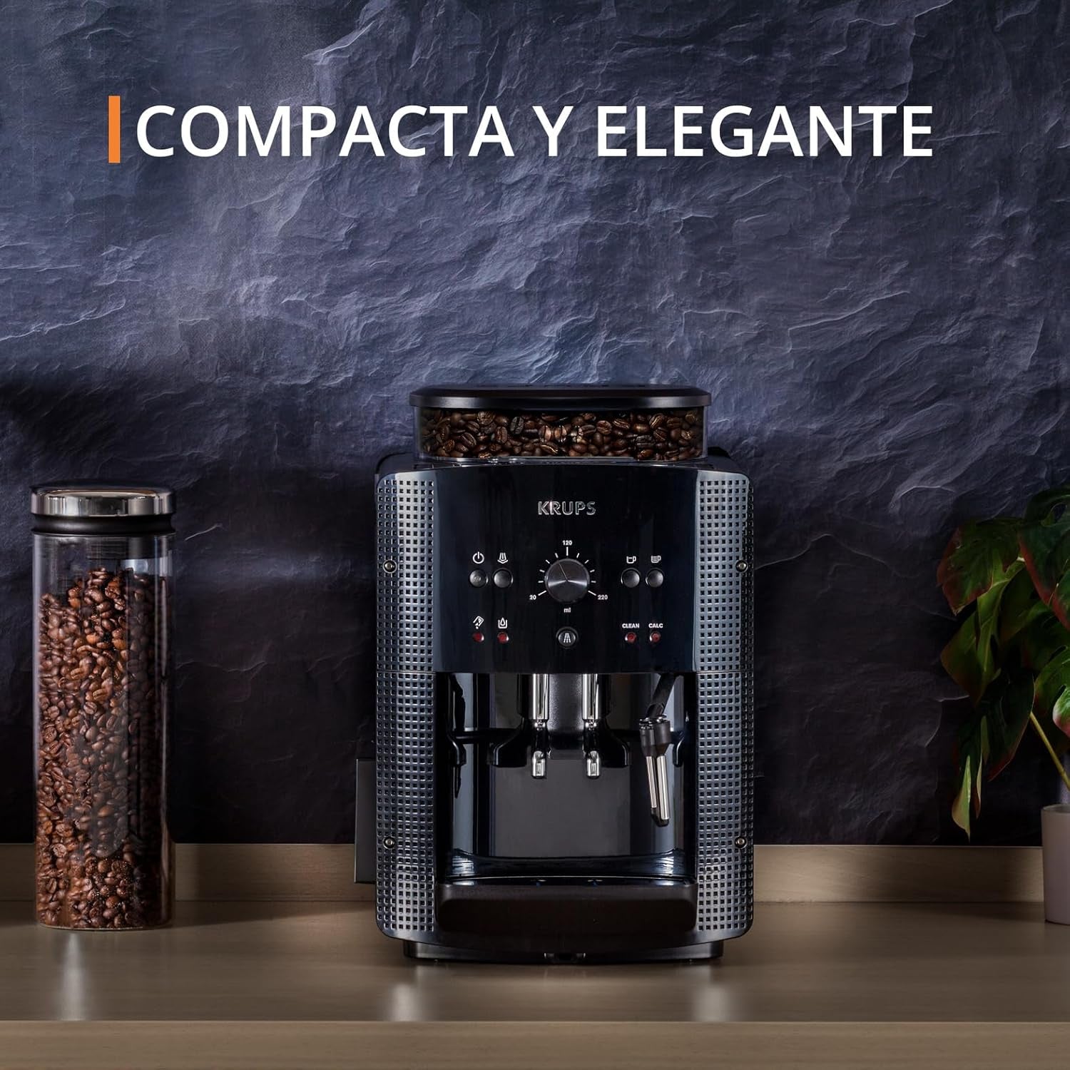 Krups Roma, Cafetera Superautomática, Depósito De Agua 1,7 L, 3 Niveles De Temperatura, 3 Niveles De Intensidad, 15 Bares, Molinillo Cónico De Metal, Panel De Control Fácil, Negra, EA810870