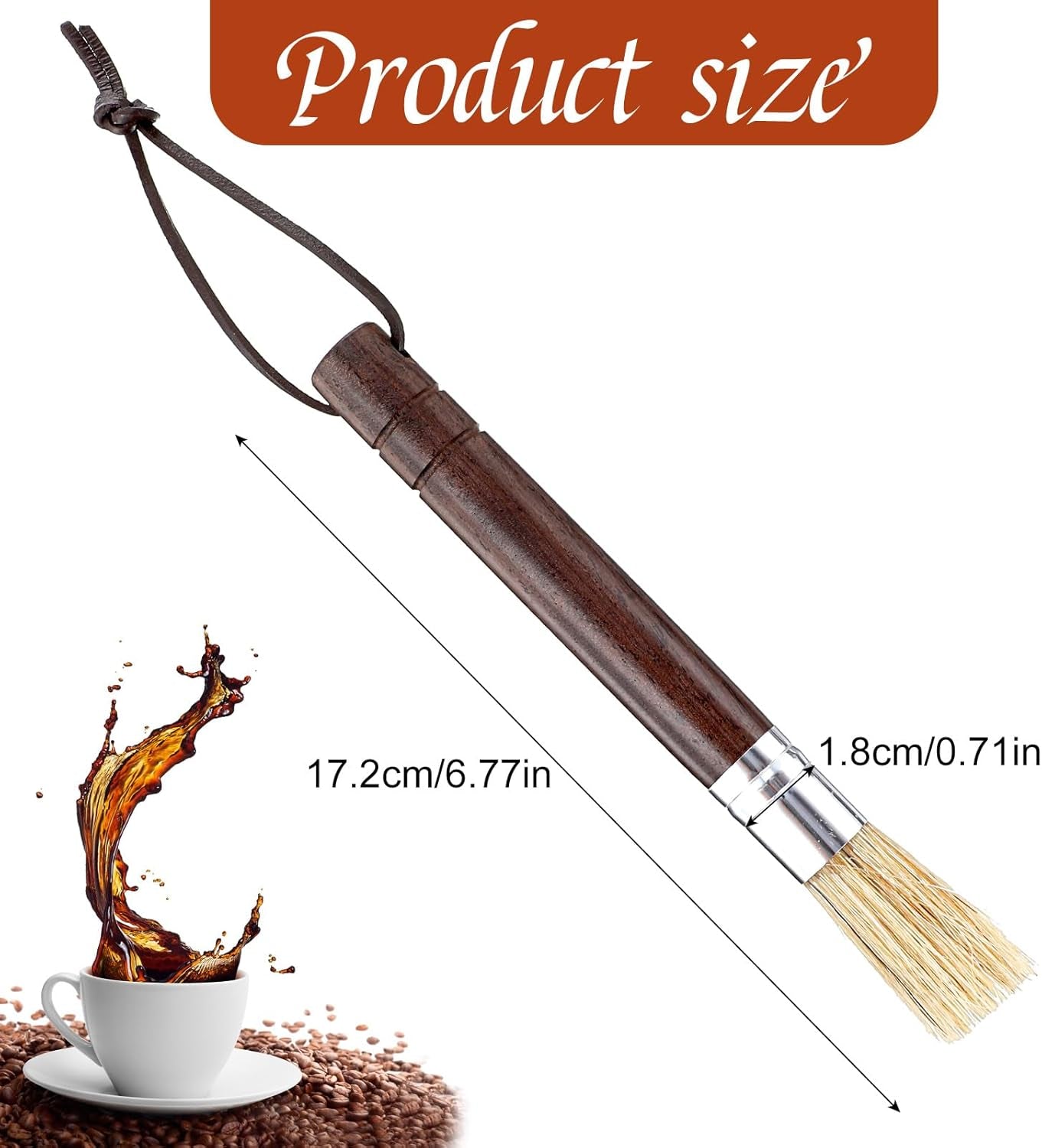 Barista - Brocha De Madera Con Cerdas Naturales, Cepillo Limpieza Para Café, Cepillo Portafiltros, Café Expreso Con Ergonómico (Marrón Oscuro)