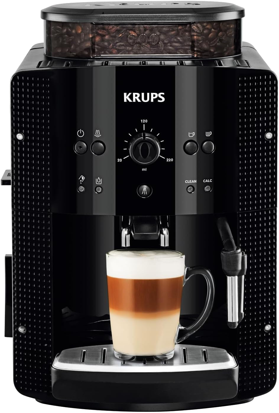 Krups Roma, Cafetera Superautomática, Depósito De Agua 1,7 L, 3 Niveles De Temperatura, 3 Niveles De Intensidad, 15 Bares, Molinillo Cónico De Metal, Panel De Control Fácil, Negra, EA810870