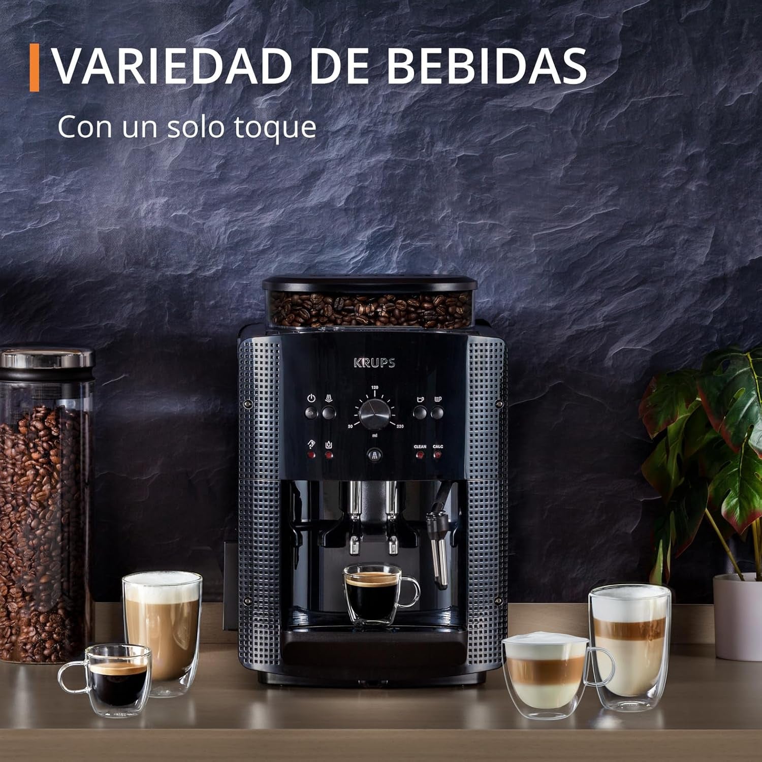 Krups Roma, Cafetera Superautomática, Depósito De Agua 1,7 L, 3 Niveles De Temperatura, 3 Niveles De Intensidad, 15 Bares, Molinillo Cónico De Metal, Panel De Control Fácil, Negra, EA810870
