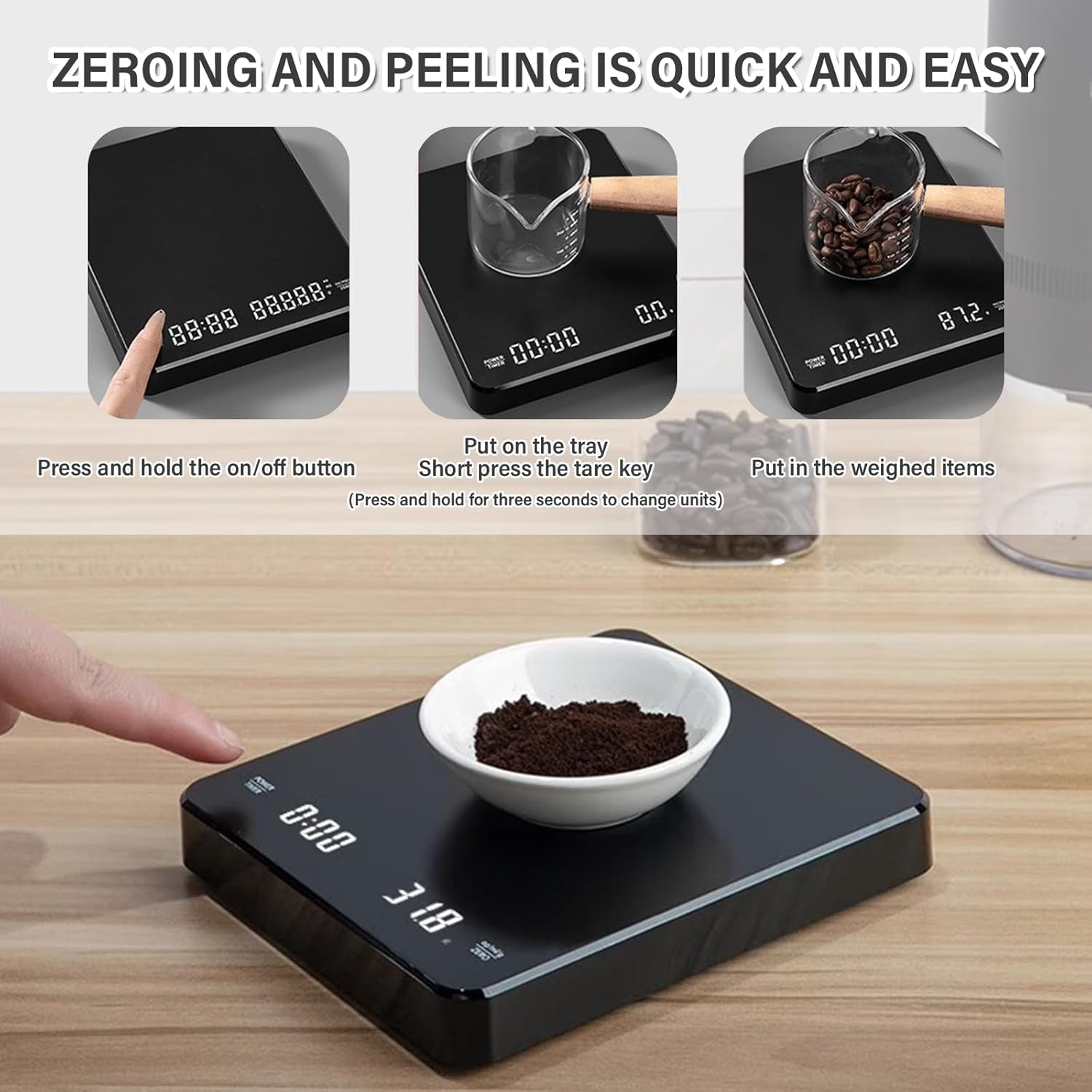 Báscula De Café Digital Con Temporizador 3 Types D'Unités Recargable Báscula Café Báscula De Cocina Digital USB Báscula De Cocina Digital Multifuncional Recargable Max 3Kg Negro