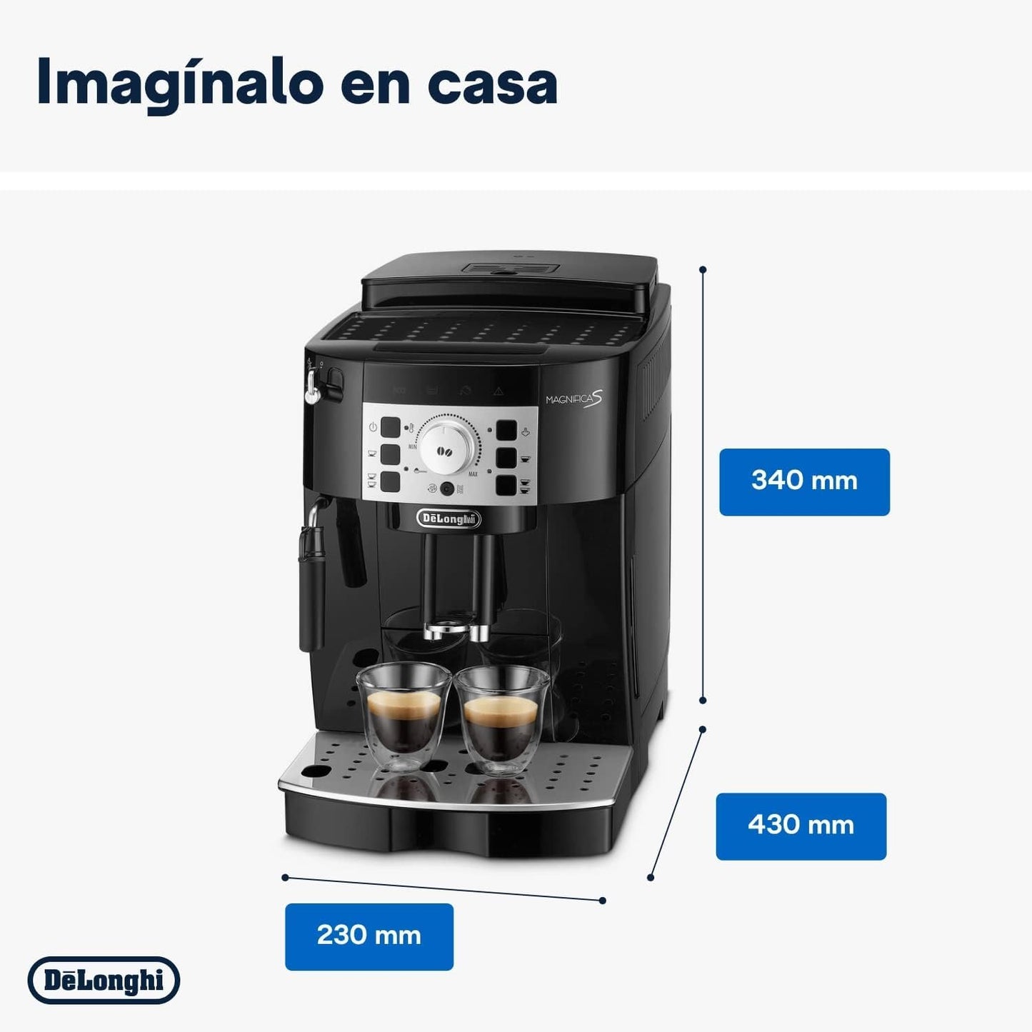 De’Longhi Magnifica S – Perfetto Cafetera Superautomática, Espumador De Leche Manual, Espresso Y Cappuccino, Panel De Control Con Botones, Negro (ECAM22.110.B)