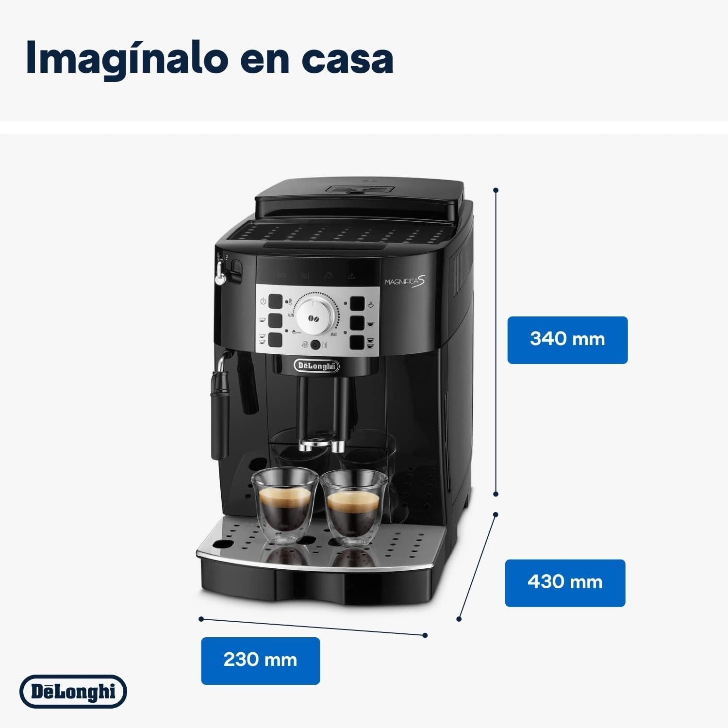 De’Longhi Magnifica S – Perfetto Cafetera Superautomática, Espumador De Leche Manual, Espresso Y Cappuccino, Panel De Control Con Botones, Negro (ECAM22.110.B)