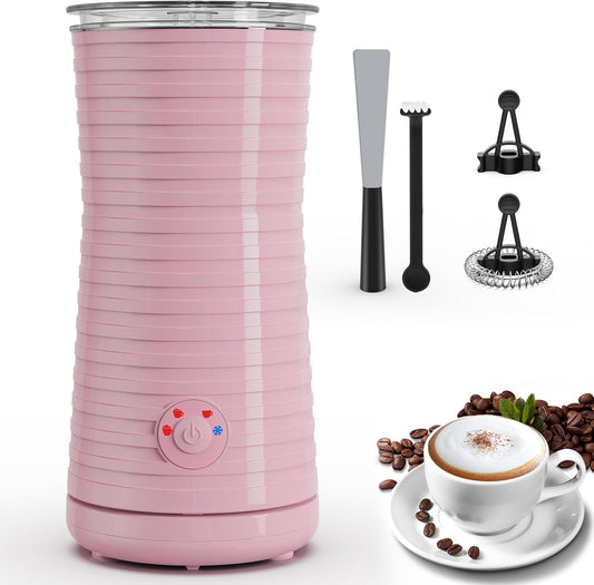 Espumador De Leche Eléctrico​4 En 1, Morpilot ​​Calentador De Leche​​ Para Espuma Fría/Caliente, Ideal Para Cappuccino, Latte Y Leche Caliente, 240Ml, Rosa