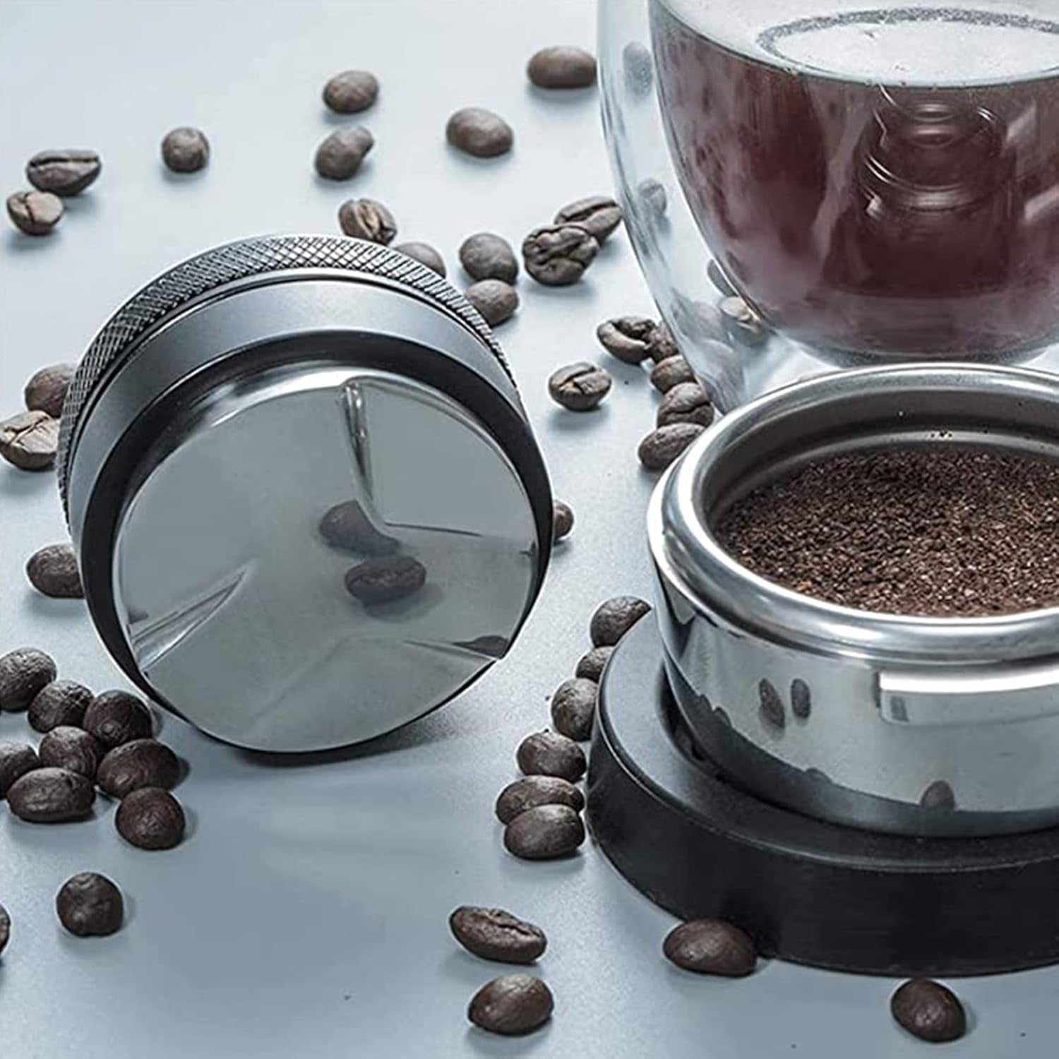 Distribuidor De Café Y Tamper De 58Mm, Nivelador De Café De Acero Inoxidable 304 Manipuladores De Mano Profesionales De Espresso, Profundidad Ajustable