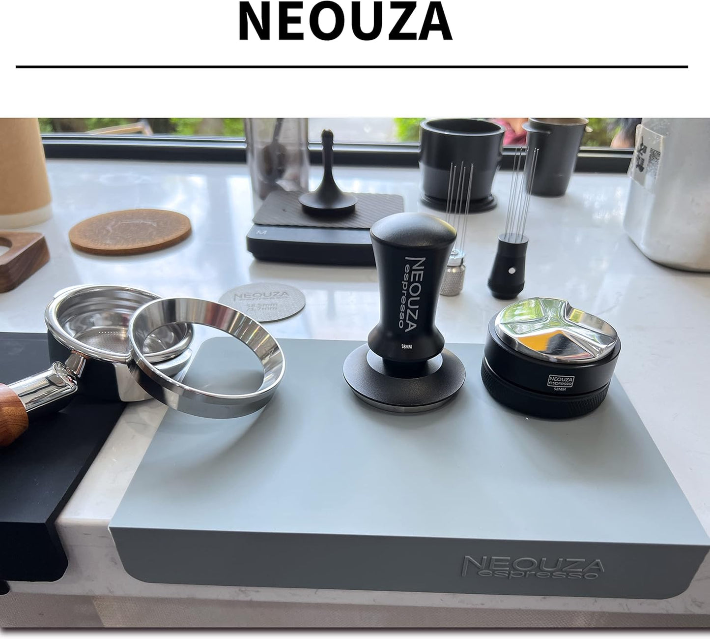 NEOUZA Tapete De Manipulación De Espresso, Estación De Apisonamiento De Esquina De Café, Almohadilla De Silicona De Grado Alimenticio Para Portafiltro (Negro)