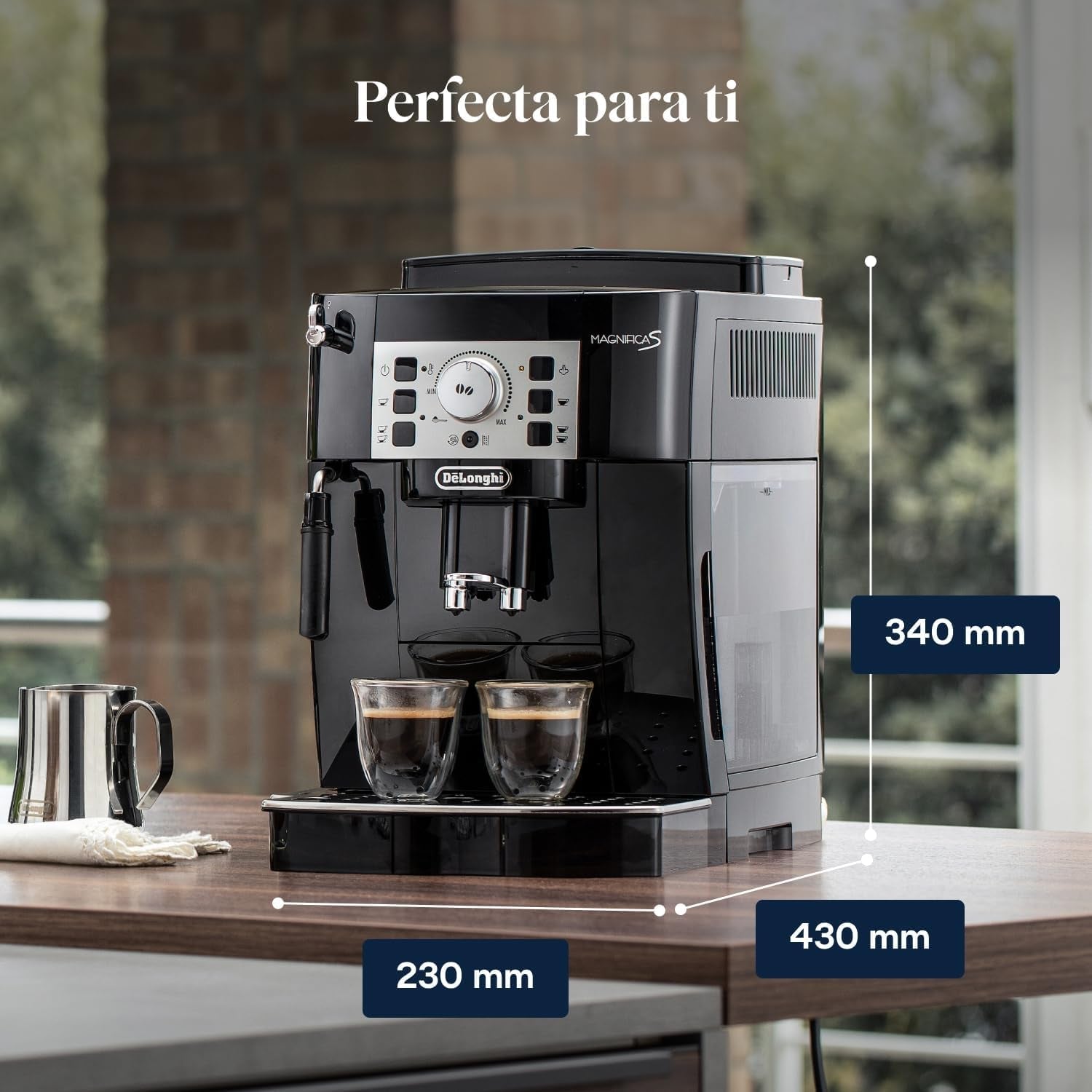 De’Longhi Magnifica S – Perfetto Cafetera Superautomática, Espumador De Leche Manual, Espresso Y Cappuccino, Panel De Control Con Botones, Negro (ECAM22.110.B)