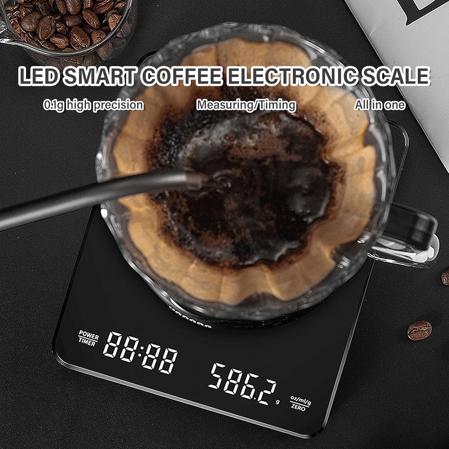 Báscula De Café Digital Con Temporizador 3 Types D'Unités Recargable Báscula Café Báscula De Cocina Digital USB Báscula De Cocina Digital Multifuncional Recargable Max 3Kg Negro