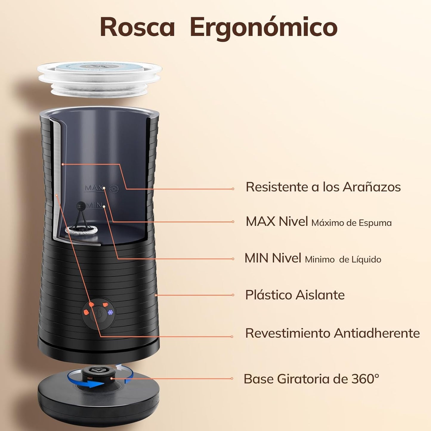 Morpilot Espumador De Leche Eléctrico, Calentador Leche 4 En 1, Para Espuma Caliente Y Fría, 240Ml 400W, Negro