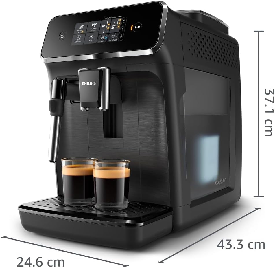 Philips Serie 2200 Cafetera Espresso Automática - 2 Cafés, Pantalla Táctil, Espumador De Leche Clásico, Molinillo Cerámico, Negro Mate (EP2220/10)