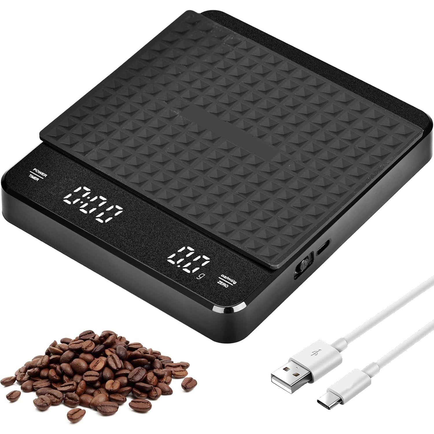 Báscula De Café Digital Con Temporizador 3 Types D'Unités Recargable Báscula Café Báscula De Cocina Digital USB Báscula De Cocina Digital Multifuncional Recargable Max 3Kg Negro